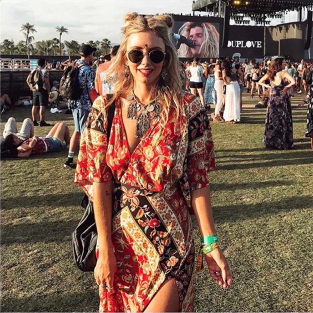 Backless Boho Gypsy Maxi Dress Floral Long Sleeve - Picture 4 of 11